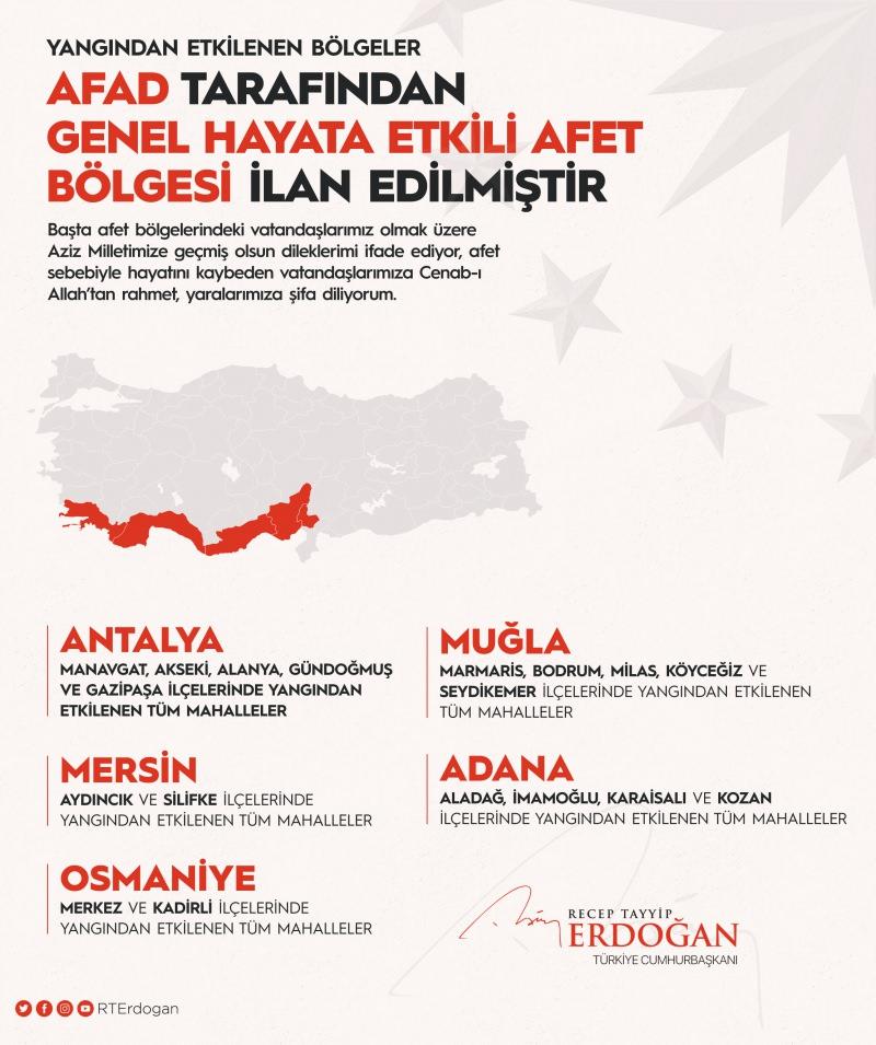 Yangın yerleri afet bölgesi ilan edildi